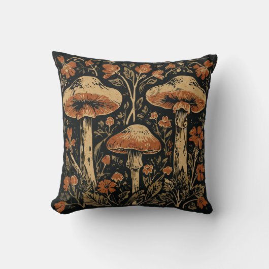 アールヌーボー素朴キノコフローラ植物学 クッション (正面)