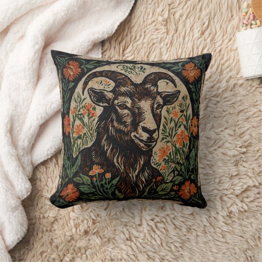 アールヌーボー素朴ファームハウスヤギフローラアクセント クッション (ブランケット)