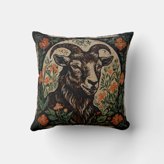 アールヌーボー素朴ファームハウスヤギフローラアクセント クッション (裏面)