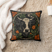 アールヌーボー素朴牛ポートレートフローラアクセント クッション (ブランケット)