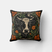 アールヌーボー素朴牛ポートレートフローラアクセント クッション (裏面)