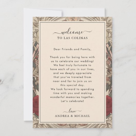 アールヌーボー結婚のウェルカムレター&旅程カード 招待状 (正面)