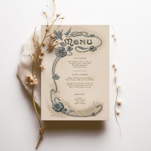 アールヌーボー結婚のメニューカードエレガンス 招待状