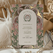 アールヌーボー結婚の金ゴールドアクセント日付の保存 箔招待状