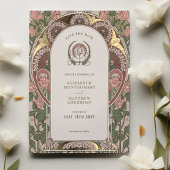 アールヌーボー結婚の金ゴールドアクセント日付の保存 箔招待状