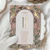 アールヌーボー結婚の金ゴールドアクセント表番号 箔招待状