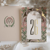 アールヌーボー結婚の金ゴールドアクセント表番号 箔招待状