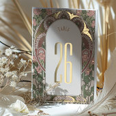 アールヌーボー結婚の金ゴールドアクセント表番号 箔招待状