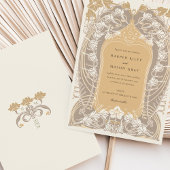 アールヌーボー結婚エレガントの金ゴールド・クリーム・トーン 招待状