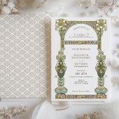 アールヌーボー結婚ズ金ゴールドパステルアーチ 招待状