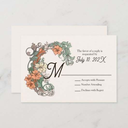 アールヌーボー結婚ズ 出欠カード (正面/裏面)