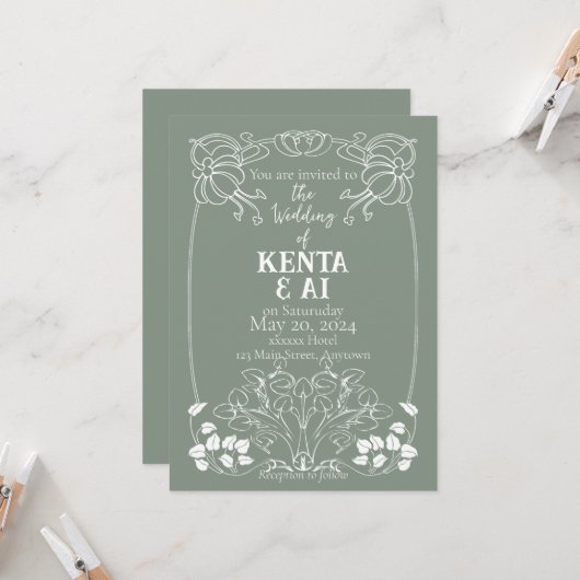 アールヌーボー結婚ズ 招待状 (正面/裏面インサイチュ)