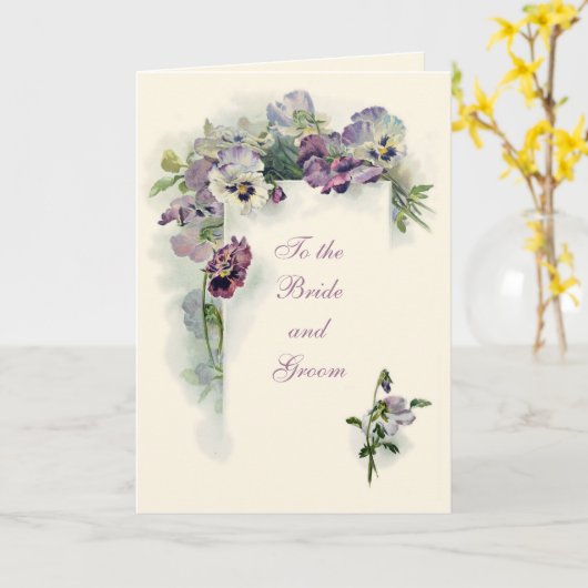 アールヌーボー結婚パンジーおめでとうカード カード (黄色い花)