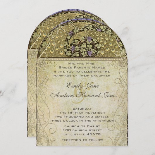 アールヌーボー結婚ピーコクリックックのMORE 招待状 (正面/裏面)