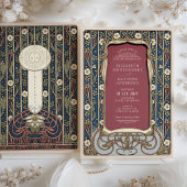 アールヌーボー結婚ブルゴーニュ&ネイビーフローラ 招待状