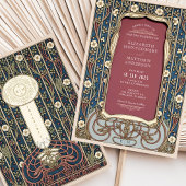 アールヌーボー結婚ブルゴーニュ&ネイビーフローラ 招待状