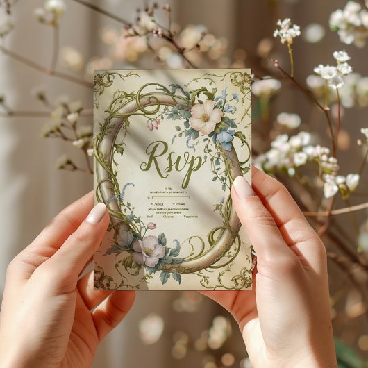アールヌーボー結婚ワイルドフラワー 出欠カード