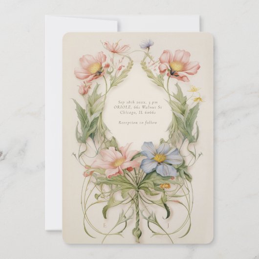 アールヌーボー結婚ワイルドフラワー 招待状 (裏面)