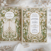 アールヌーボー結婚ヴィンテージフローラフェイク金ゴールド 招待状