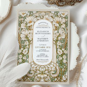 アールヌーボー結婚ヴィンテージフローラフェイク金ゴールド 招待状