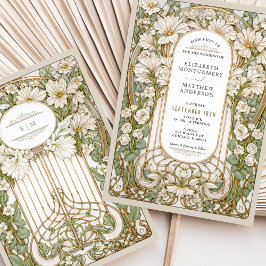 アールヌーボー結婚ヴィンテージフローラフェイク金ゴールド 招待状