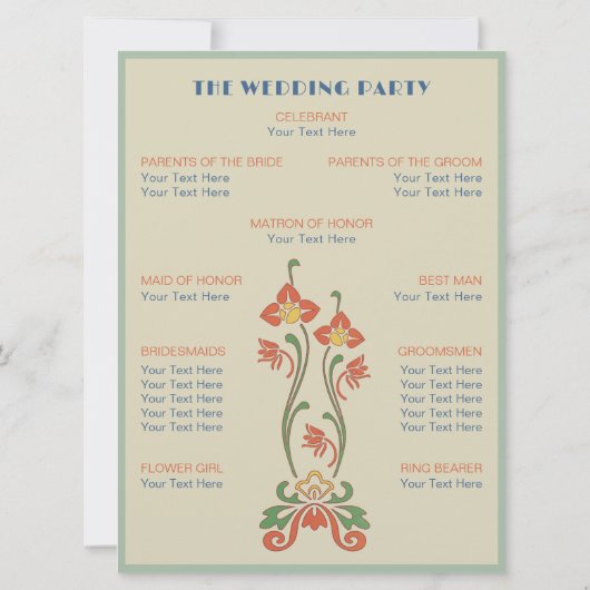 アールヌーボー結婚式 プログラム (裏面)