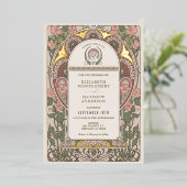 アールヌーボー結婚金ゴールドアクセント植物学 箔招待状 (立ち正面)