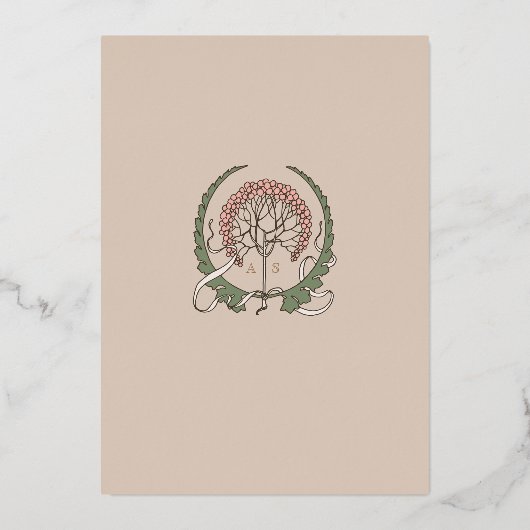 アールヌーボー結婚金ゴールドアクセント植物学 箔招待状 (裏面)