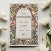 アールヌーボー結婚金ゴールドアクセント植物学 箔招待状