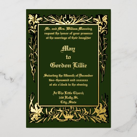 アールヌーボー縁どフローラバイH・ネルソン結婚ズ 箔招待状 (正面)