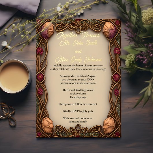 アールヌーボー縁ど&フォイルレタリング- 箔招待状