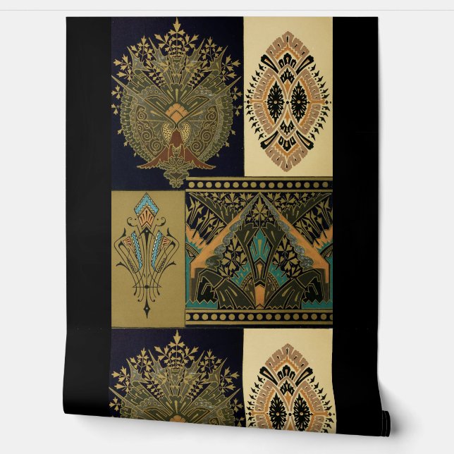 アールヌーボー織り柄クリストファー・ドレッサー 壁紙 (ほどく)