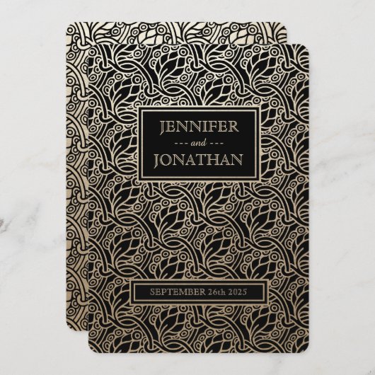 アールヌーボー自然結婚式招待状ゴールドフォイル 招待状 (正面/裏面)