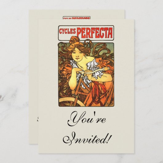 アールヌーボー自転車ミュシャアート 招待状 (正面/裏面)