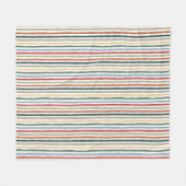 アールヌーボー色ストライプの手描きインスパイア フリースブランケット (正面(横))