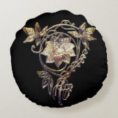 アールヌーボー花ビクトリアン玉金ゴールドと黒 ラウンドクッション (裏面)