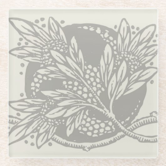 アールヌーボー花フローラミニマリズム ガラスコースター (正面)