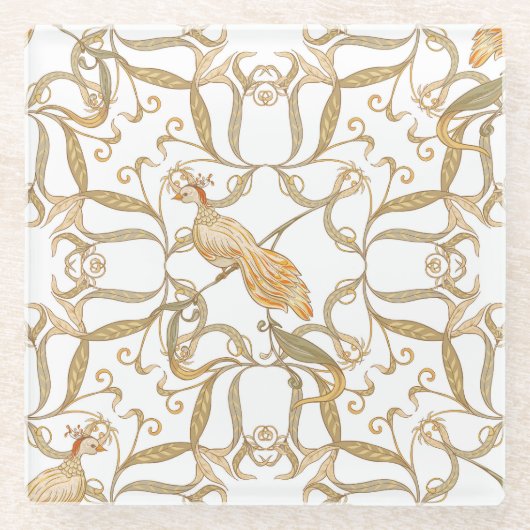 アールヌーボー花鳥 ガラスコースター (正面)
