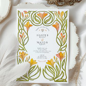 アールヌーボー芸術的オレンジリリー結婚ズ 招待状