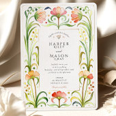 アールヌーボー芸術的ワイルドフラワー金ゴールド結婚ズ 招待状