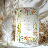 アールヌーボー芸術的ワイルドフラワー金ゴールド結婚ズ 招待状