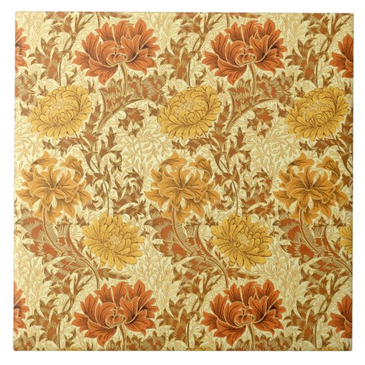 アールヌーボー菊マスタード金ゴールド タイル (正面)