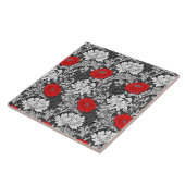 アールヌーボー菊、灰色と赤 タイル (側面)