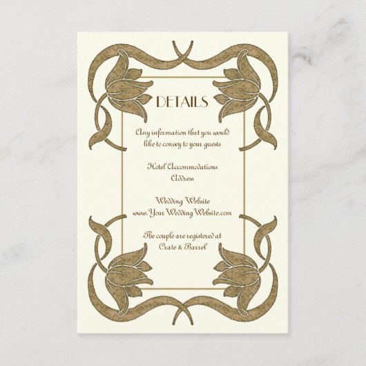 アールヌーボー華美アイボリーと金ゴールド結婚詳細 エンクロージャーカード (正面)