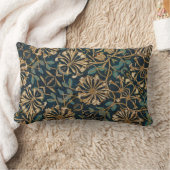 アールヌーボー華美ティール（緑がかった色）金ゴールド花模様 ランバークッション (ブランケット)