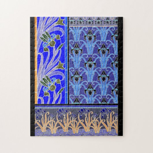 アールヌーボー虹彩花エレガントヴィンテージフローラ ジグソーパズル (縦)