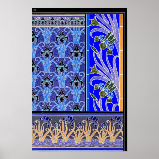 アールヌーボー虹彩花エレガントヴィンテージフローラ ポスター (正面)