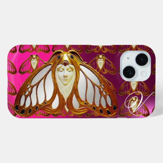 アールヌーボー蛾の女性ジェムモノグラムピンクパープル Case-Mate iPhoneケース (裏面 (横))