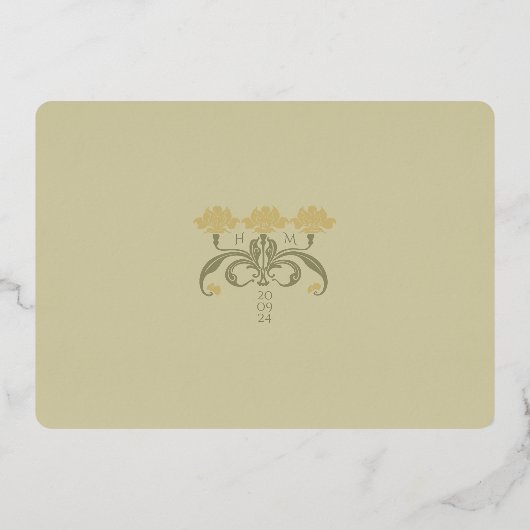 アールヌーボー詳細ス結婚カードのウォームアース 箔招待状 (裏面)