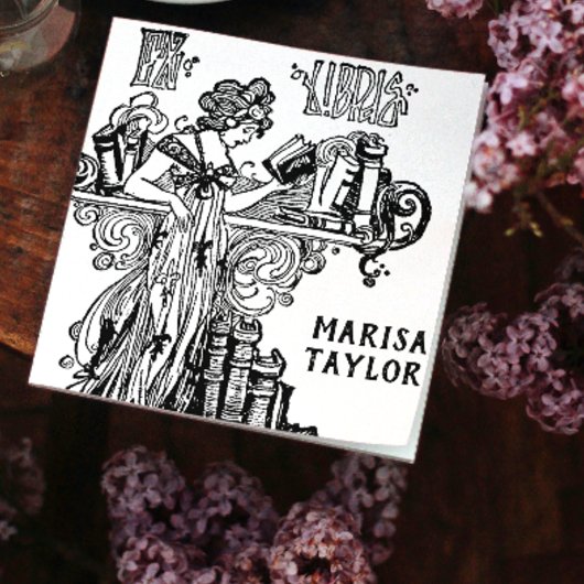 アールヌーボー読の女性は本棚にいる セルフインキングスタンプ